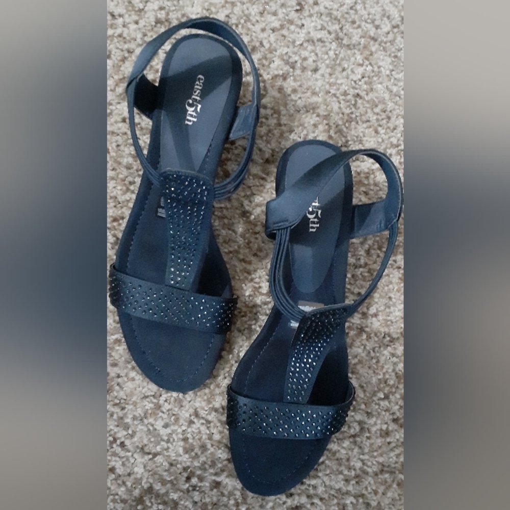 Bling navy blue wedges, sandals, heels by East 5th in Size 7.5